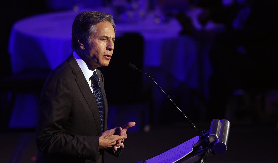 USA:s utrikesminister Anthony Blinken talar vid toppmötet om AI i Washington DC, den 13 juni 2021. Foto: Kevin Dietsch/Getty Images